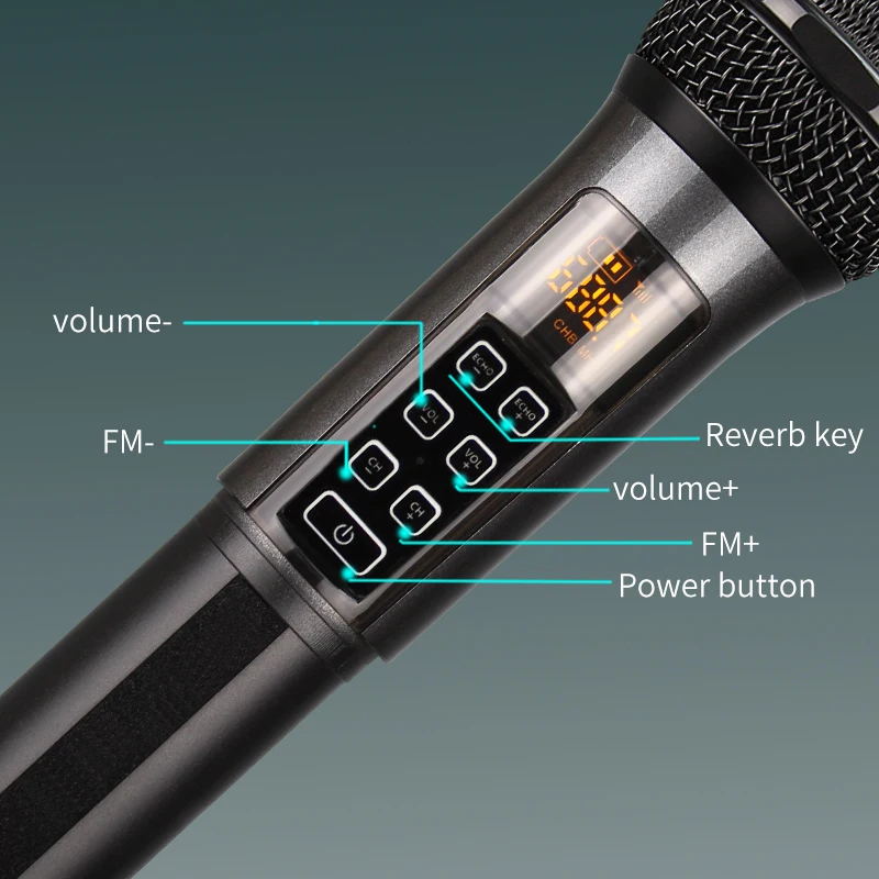Long Range Receiving Rechargeable Wireless Microphone Handheld Mic UHF for Party Home Karaoke with Echo Function