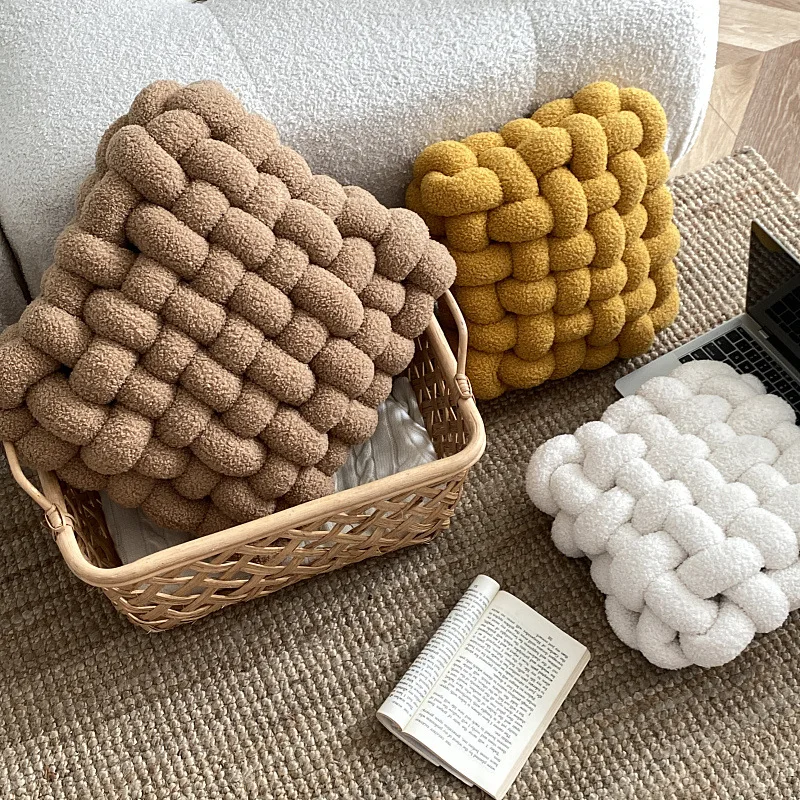 Lamb Wool Knitted Throw Pillow Square Woven Chair Cushion Simple Style Plush Decorative Sofa Seat Cushion&Pillow factory