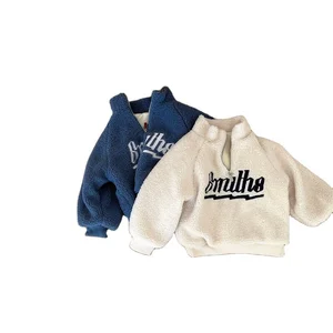 Hot Sale Winter Child Warm Clothes Kids Hoodies Toddler Baby Girl Fleece Half Zipper Turtleneck Letter Print Sweatshirt