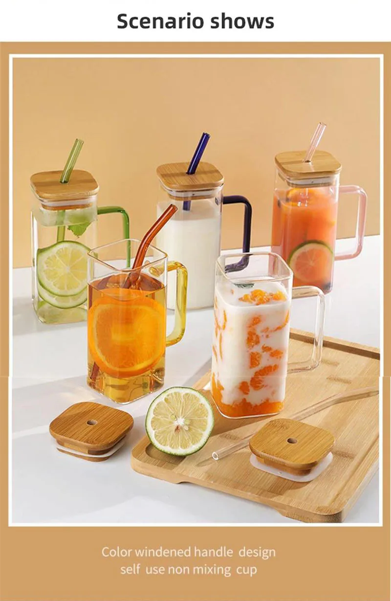 Amazons 2023 Newly Square Glass Cup With Bamboo Lid And Straw Reusable