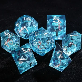 7Pcs Liquid Goldfish Dice Blue Resin Polyhedral Dice For DND Role Games Playing Collection Set