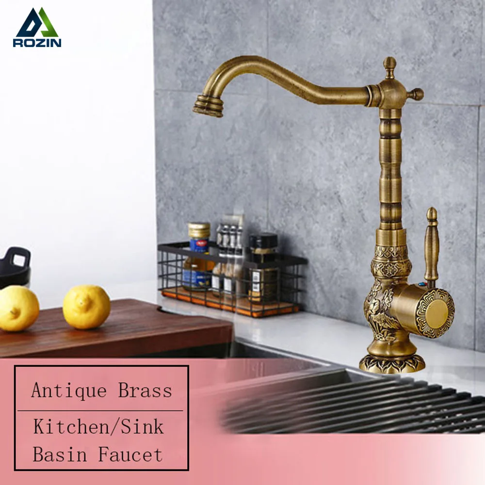Antique Brass 360 Degree Swivel Deck Mount Bathroom Basin Sink Faucet Mixer Tap