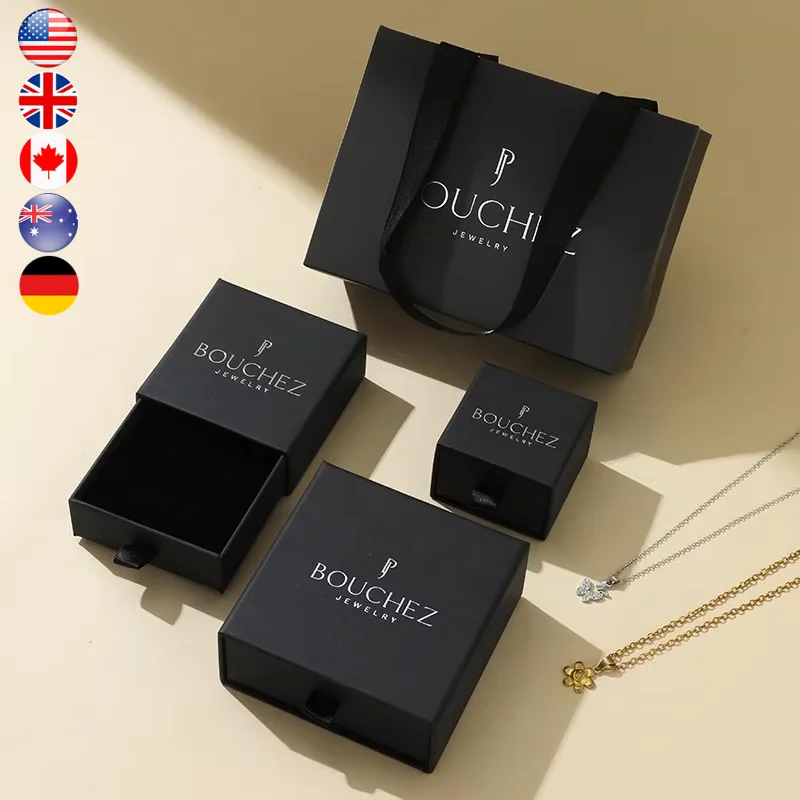 A1 Custom Logo ECO Square Paper Jewelry Gift Packaging Drawer Box with Custom Size & Shape Button Closure FSC ROHS Certified
