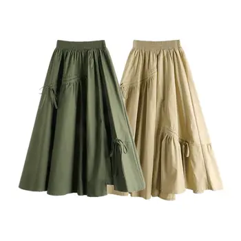 Spring New High Waist Thin Medium Long Irregular Drawstring Bow Large Swing Skirt Women's Umbrella Skirt Solid summer skirt