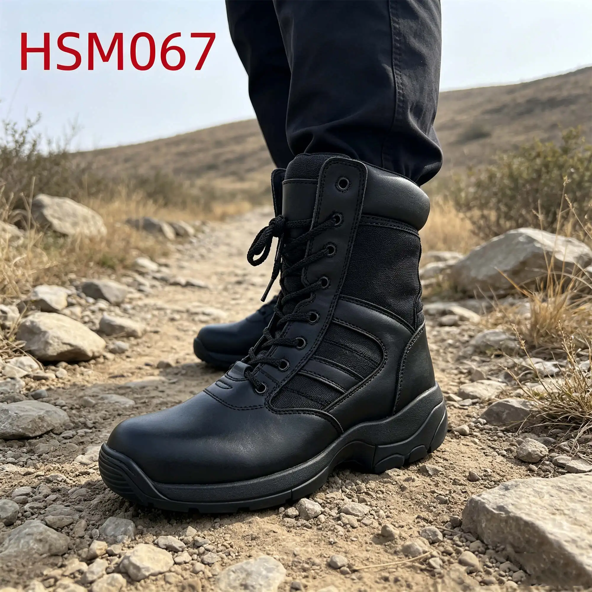 ZYF,Forest Hiking Side Zipper Design Black/sand Color Combat Boots Strong Cushioning Sole Hua Singh Men Leather Boots HSM067