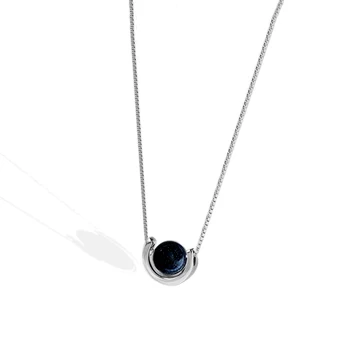 Obsidian Gifts Hot 925 Sterling Silver Star Bead Necklace women Obsidian Saturn Pendant Jewelry Wholesale