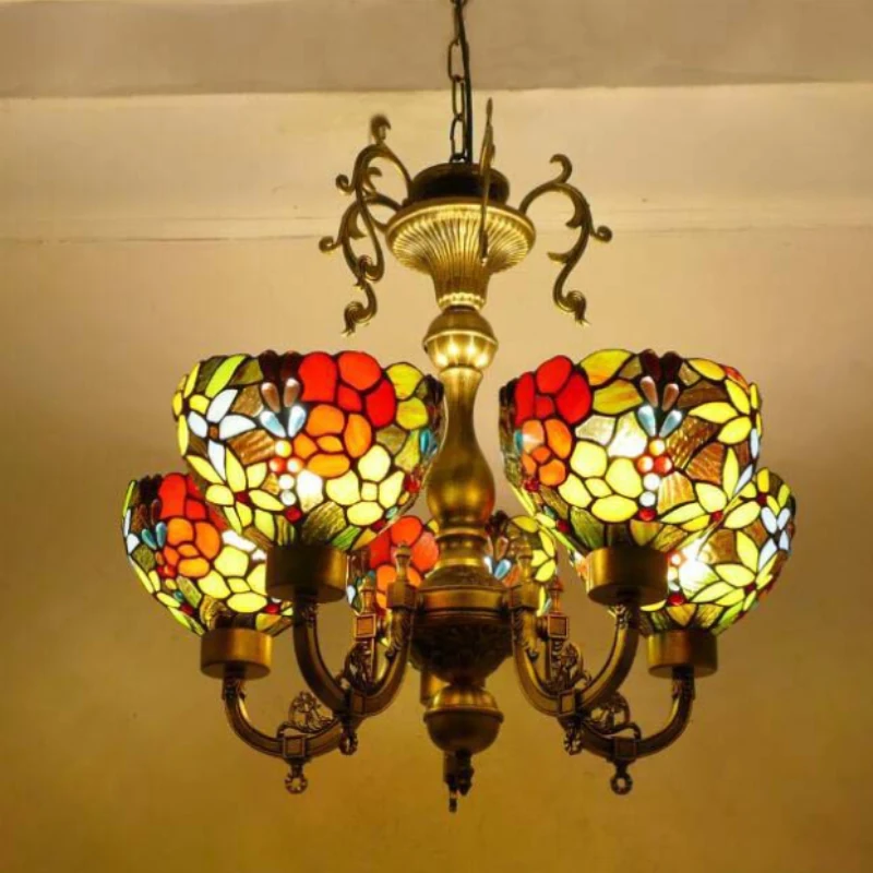 ティファニーステンドグラスシャンデリアオウム鳥天井ランプ