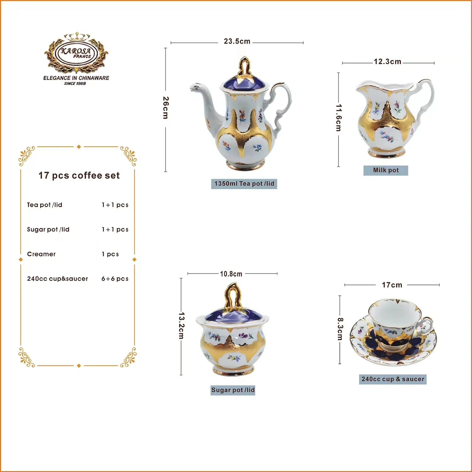 17pcs Elegant Porcelain Embossed Gold Vintage Coffee Cup Luxury Afternoon Tea Gift Sets