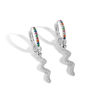 Snake Diamond Zirconia CZ Colorful Stones 925 Sterling Silver Snake Fashion Hoop Earrings For Women