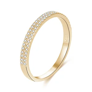 POLIVA 925 Silver Jewelry Women Half Eternity Engagement Ring Gold Plated Cubic Zirconia Gold Rings