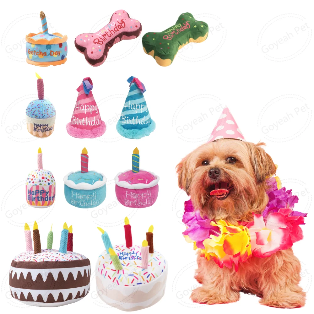 Happy Birthday Cake Shaped Squeaky Dog Toys Plush Birthday Present Dog