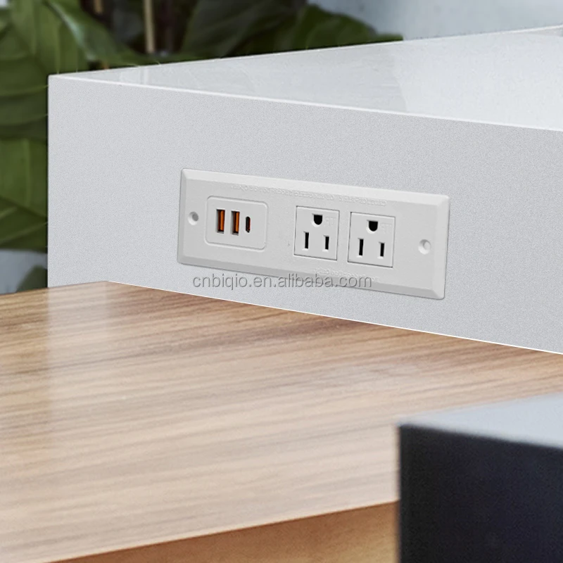 Biqio Flush Mount Desk - Hidden Power Strip with USB Chargers
