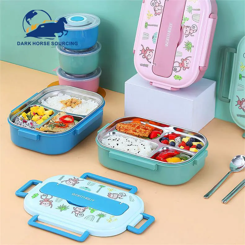 Cute Cartoon Monkey Kids Insulated Stainless Steel Lunch Box 4 ...