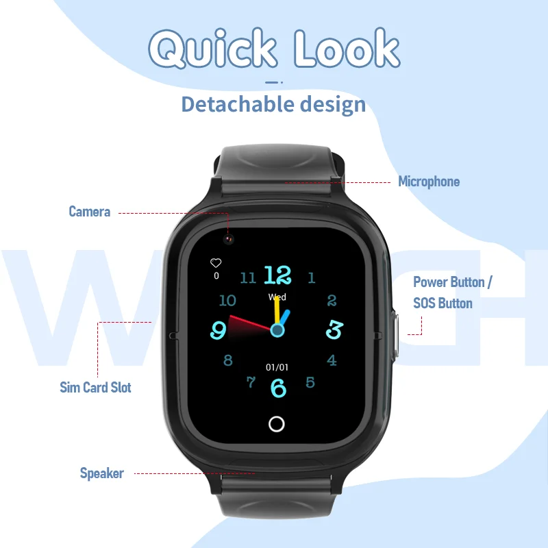 Children's GPS Tracker Watch 4G SIM Card Magnetic Charging IP67 Waterproof LCD Display SOS Button Video Call 4 Days Battery Life