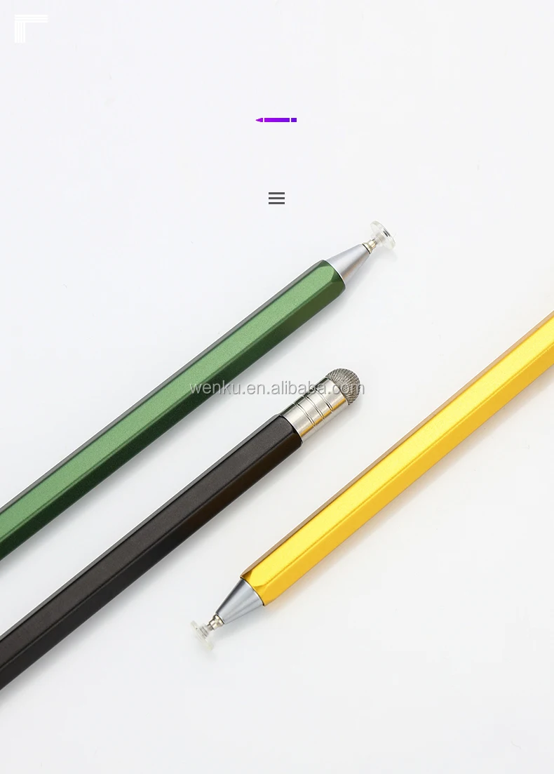 2 1 Custom Logo Metal Stylus Pen Rotatory Fabric Tip Disc Hexagonal Pencil Holder Touch Pen Disc Tip Customizable Stylus Pencil