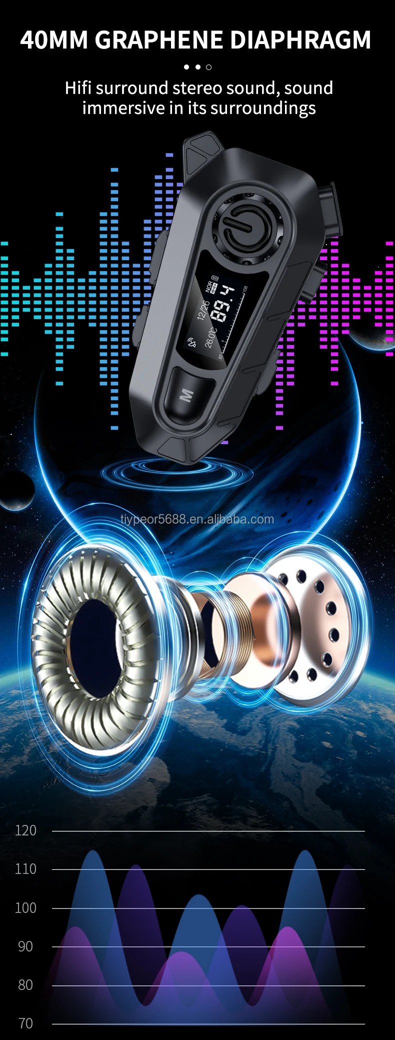 product tiypeor motorcycle headphones helmet wireless headset with led screen fm radio waterproof noise reduction bluetooth intercom-4