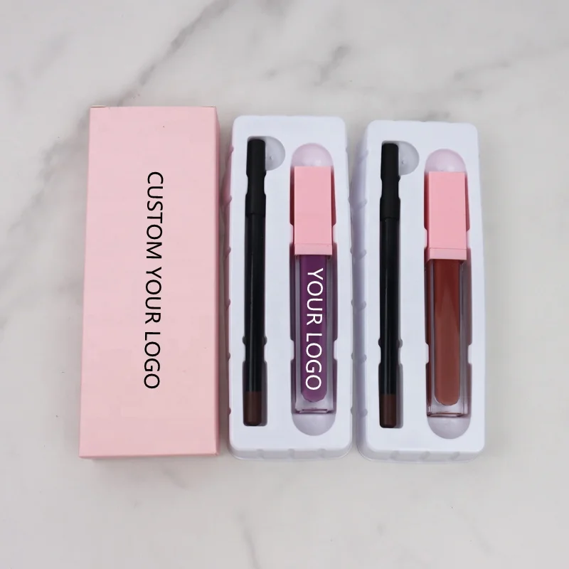 100% помада-карандаш для губ без жестокости с логотипом на заказ, водостойкая матовая коричневая фирменная марка, набор блеска для губ