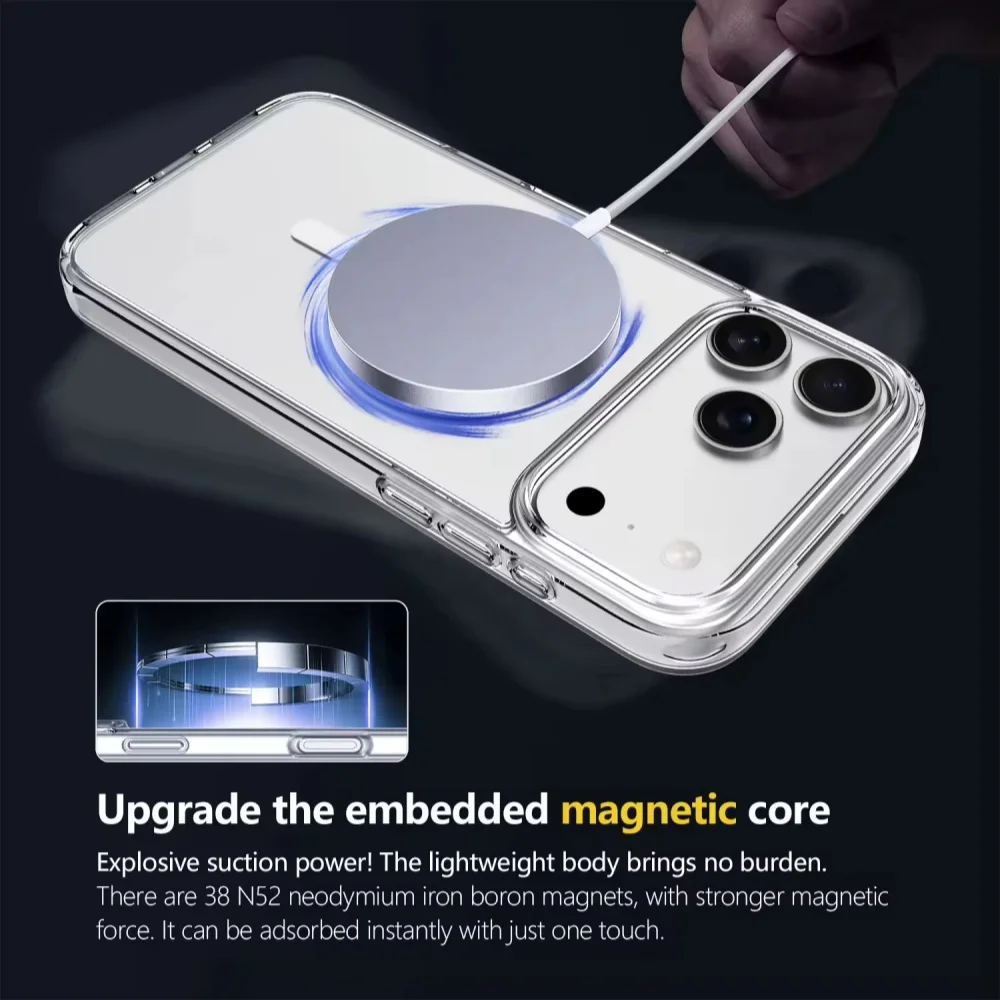 product sport crystal sparkling transparent magnetic anti drop scratch resistant wireless charging case for iphone 17 pro max laudtec-5