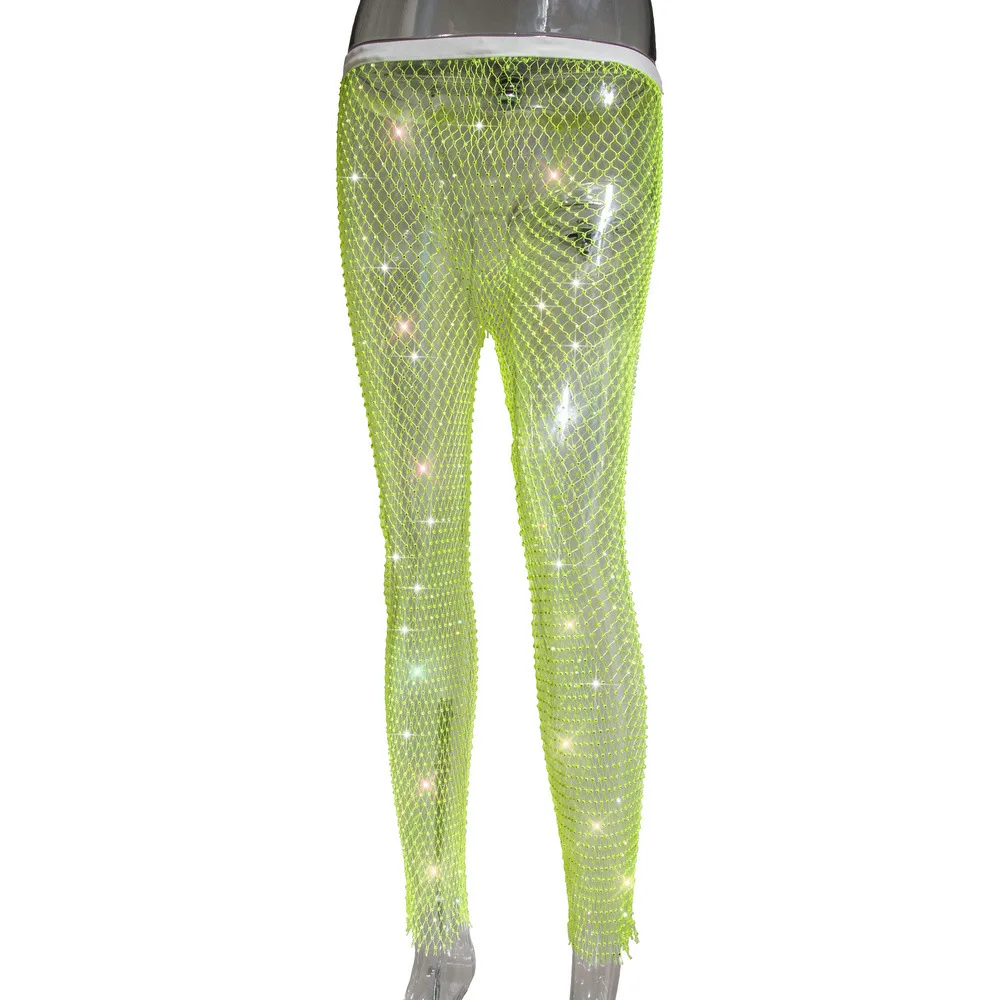 LUMoony Femmes Pantalons En Résille Avec Des Pierres De Strass
