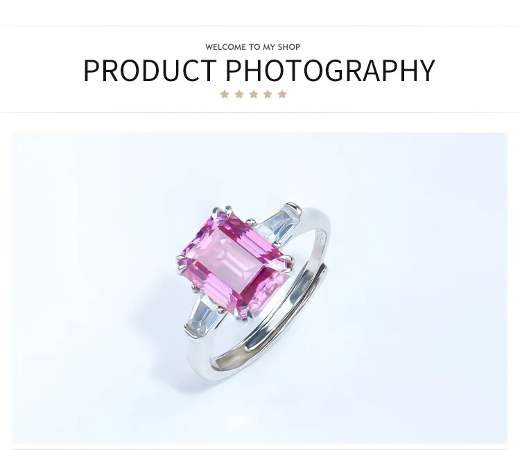 Wholesale 3 carat silver 925 bling bridal wedding engagement pink stone emerald cut lab grown diamond moissanite ring for women