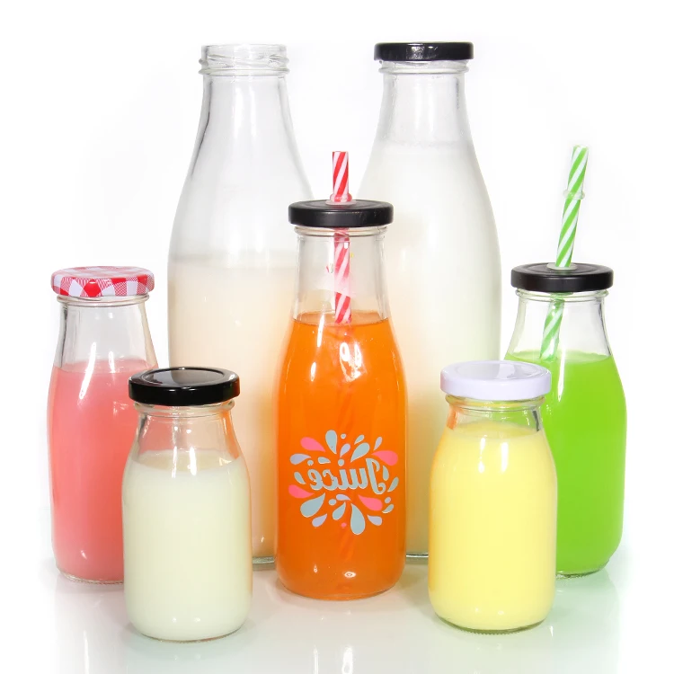 Stocked Cheaper Price Round Clear Milk Bottle Glass for Juice Beverage Packaging