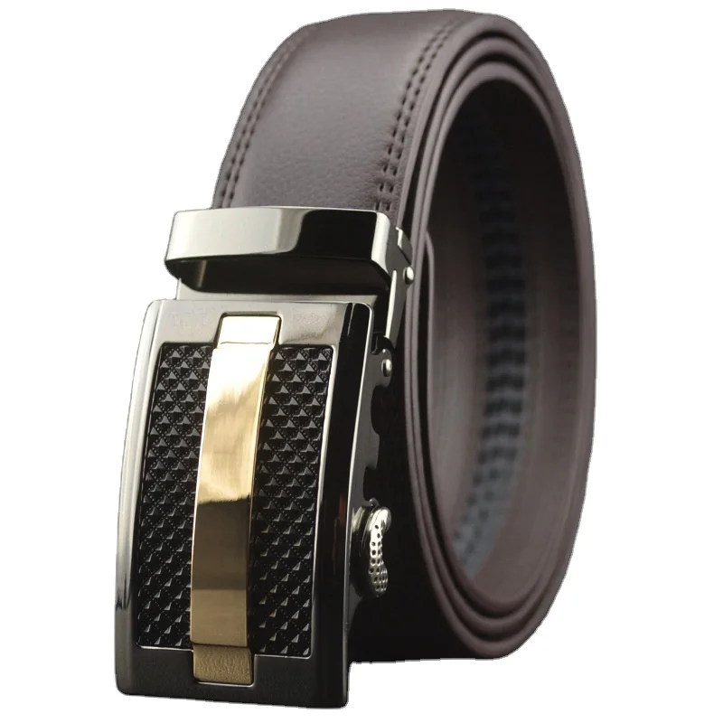 Custom Logo Automatic Sliding Buckle Western Genuine Leather Belt for Men