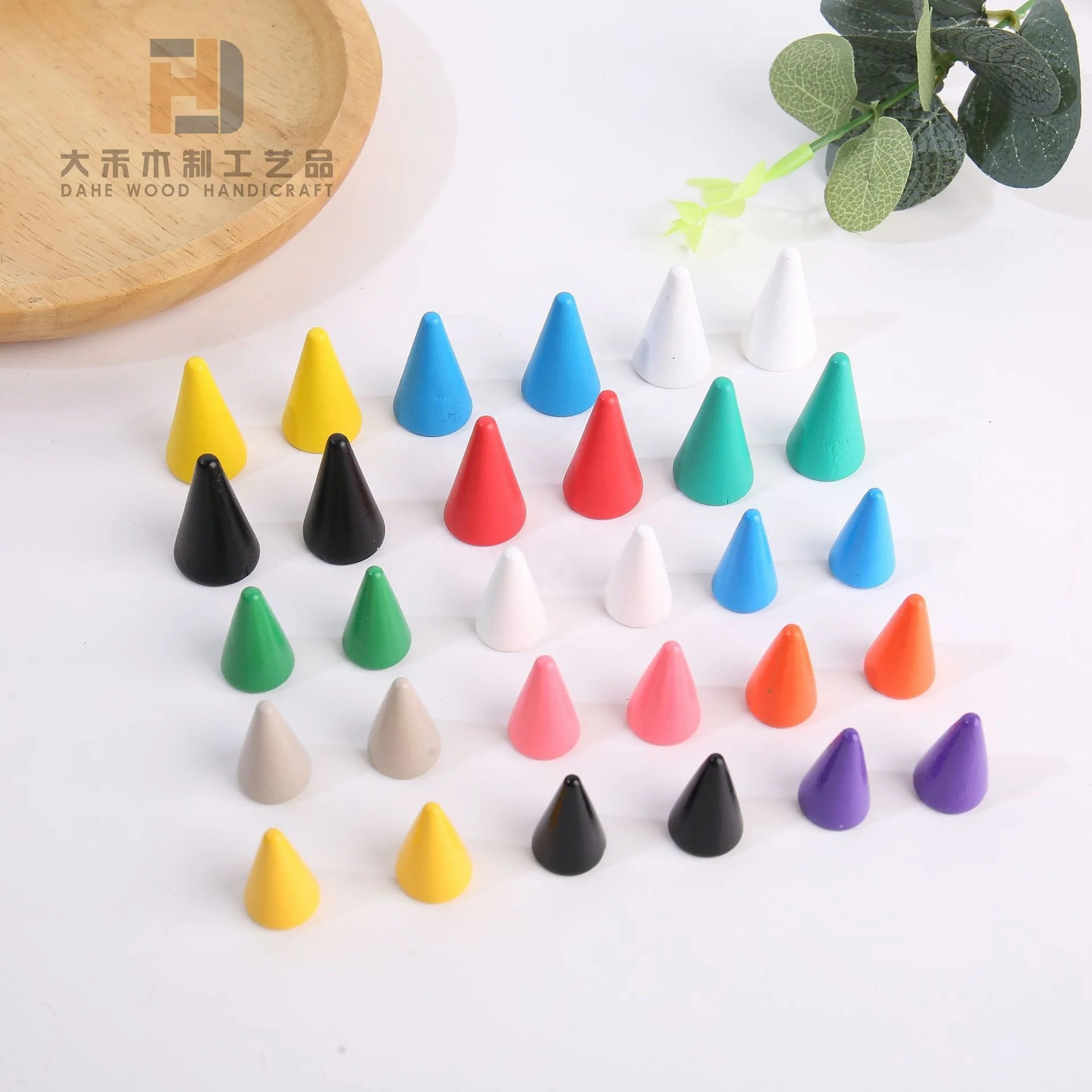 Multi-color Wooden Cone Meeple Custom Wood Conical Pawns Chess Pawn Pieces for Board Game Playing Parts Tokens