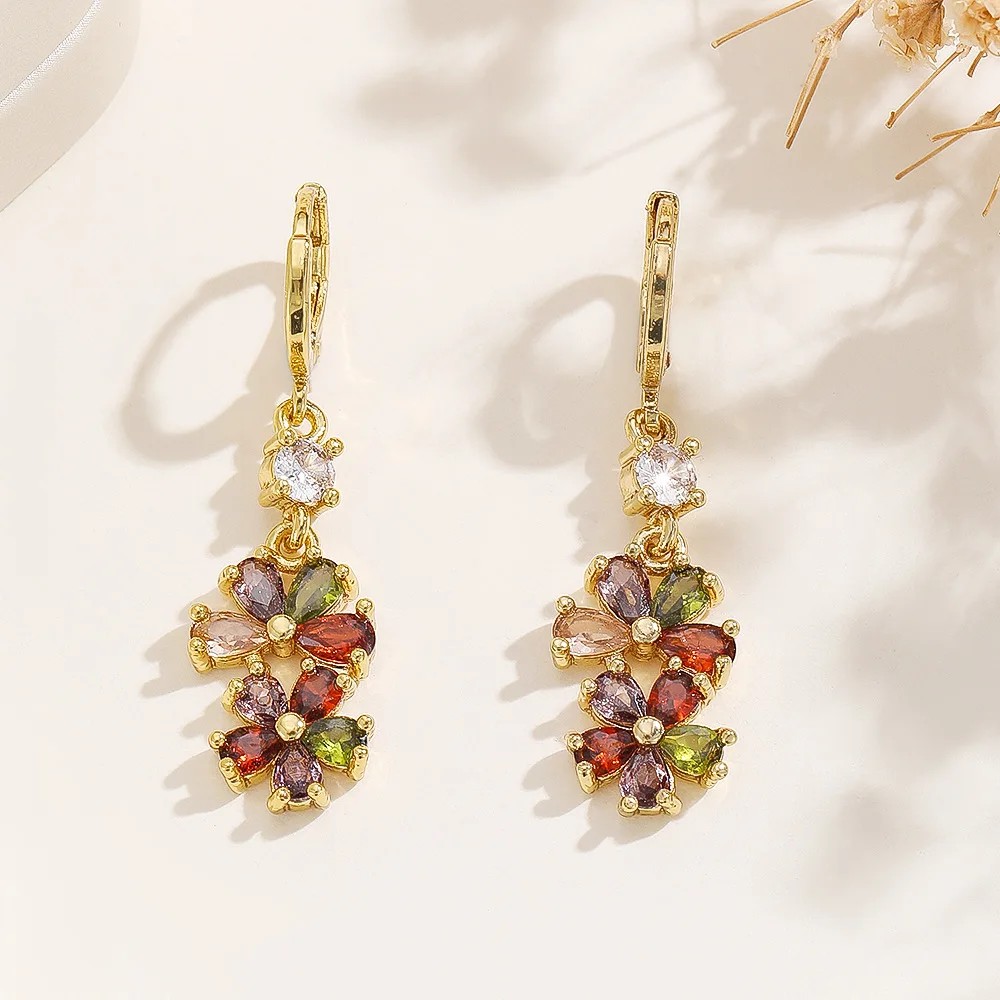 Exquisite Retro Brass Earrings with Colorful Zircon