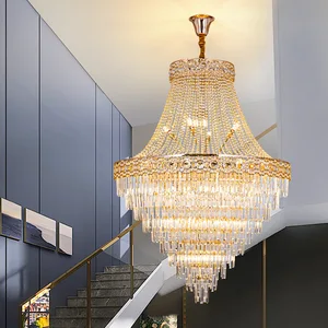 Zeal Lighting Modern Luxury Large K9 Crystal Golden Chandelier Pendant Light Led Villa Hotel Kitchen Dining