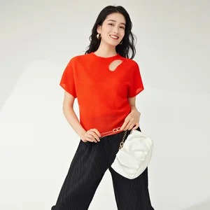 Latest Women's High Quality Summer T-Shirts Elegant Western Style Stretch Printed Tops Made of Woven Polyester Fabric