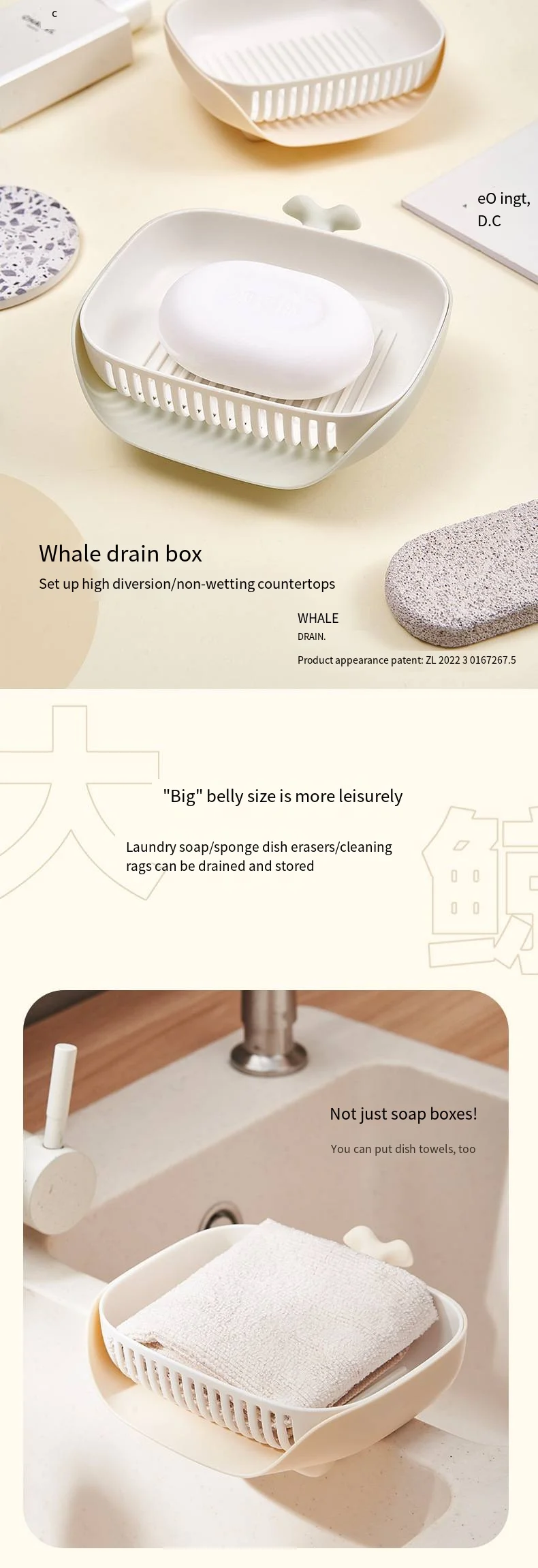 Whale soap box Household countertop bathroom large light luxury soap drain box multi-functional kitchen drain storage factory