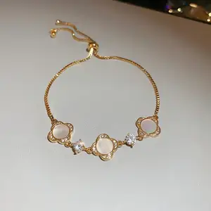 Charm Fashion Chain & Link Bracelets Gold Plated Copper Tennis Adjustable Mother of Pearl Bracelet Women Girls Wedding Jewelry