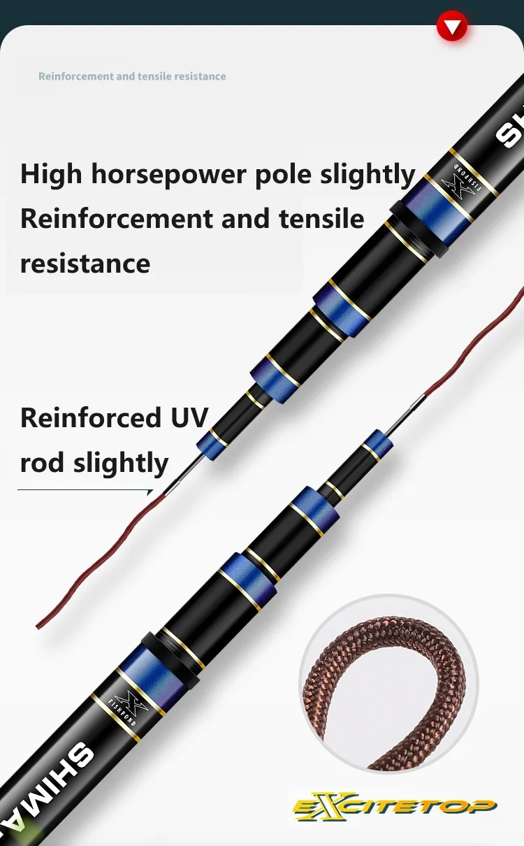3.6m-12m 19T Big Fishing Rod Black Angler Light Hard Light Weight Version  Big All-Round Version of Taiwan Fishing Rod