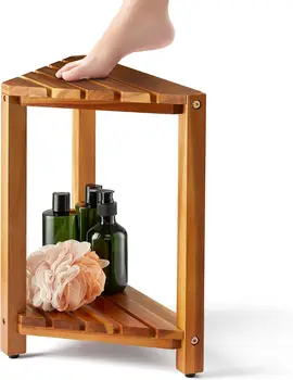 Home Decor Customized Handmade Wooden Small Corner Bathroom Bench Shaving Shower Stool