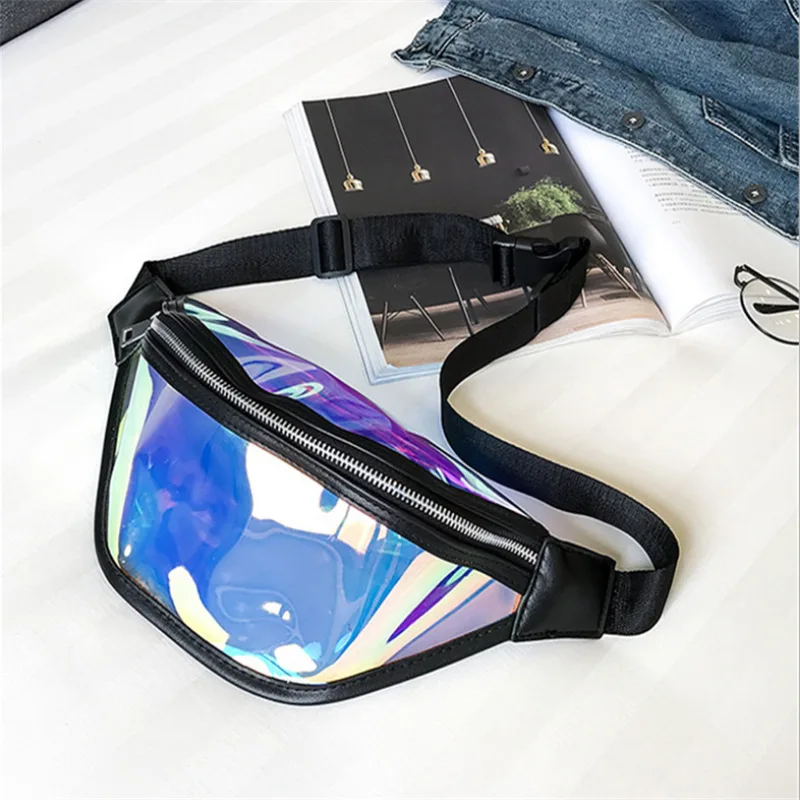 Women's Holographic PVC Waist Bag Zipper Belt Fanny Pack