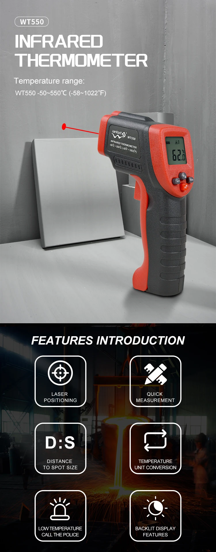 Industrial Infrared Thermometer Ir Laser Kitchen Thermometer Infrared