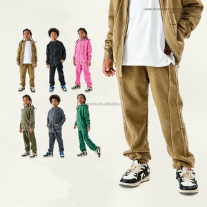 Customizable Kids Apparel 350g Pants Eco Friendly Dyeing Soft Fabric Distressed Spliced Joggers Boys Girls