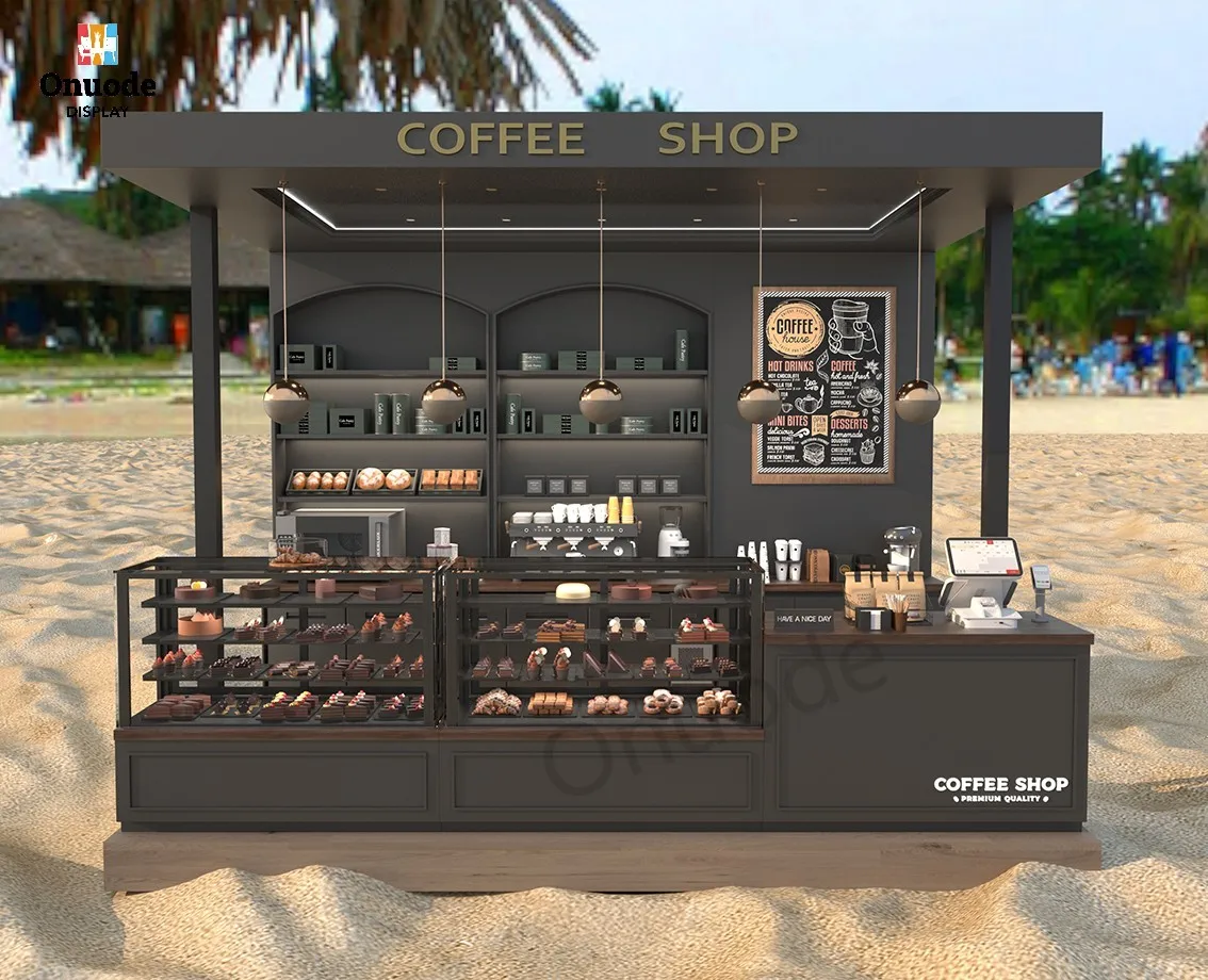 Modern Stylish Coffee Shop Counter Display Cabinet LED Lighting Kiosk Showcase for Coffee Counter Displays
