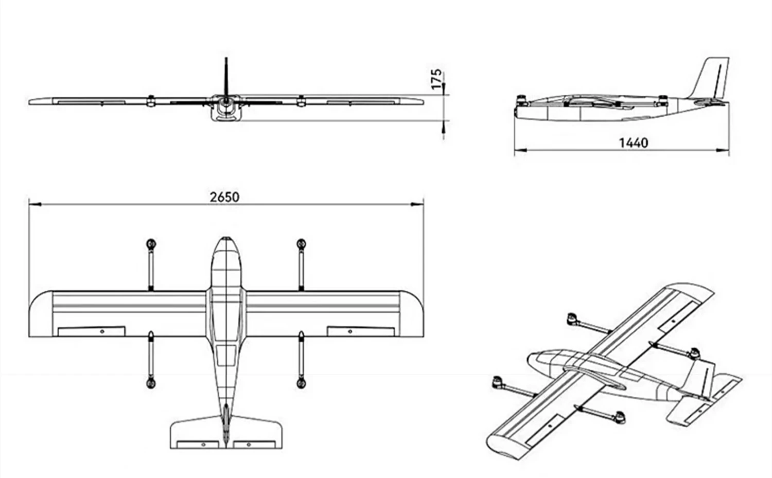 Skywalker Vt265 Wingspan 2650mm Carbon Fibre Vtol Fixed Wing Long-rang ...