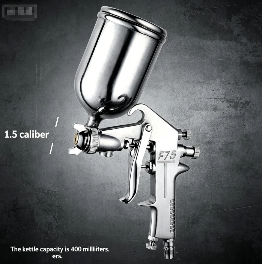Heavy Duty F75 Pneumatic Paint Sprayer | 400cc Aluminum Alloy Gravity Feed Spray Gun with 1.5mm Nozzle