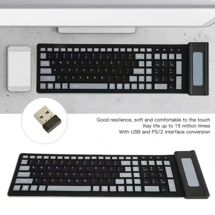 Wireless Portable Notebook and Travel Flexible Foldable and Rollup Keyboard Waterproof Dustproof Silicone Keyboard