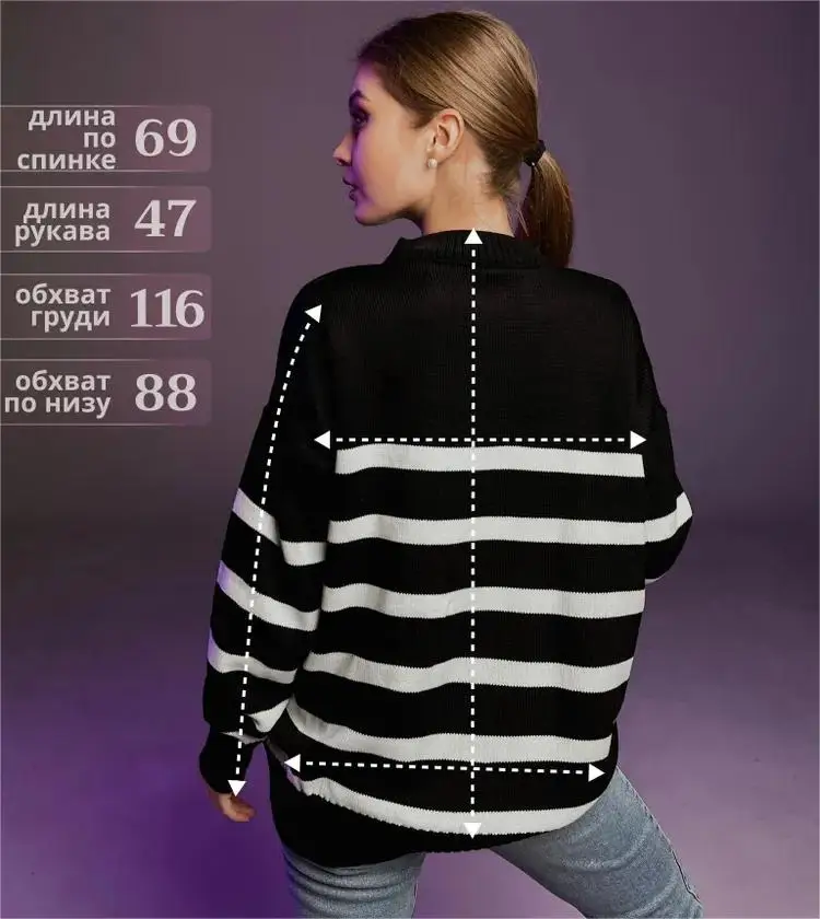 2025 Fall Winter Sweater Manufacturer Custom Russia Black Sheep Wool Acrylic Crew Neck Woman Striped Knit Sweater