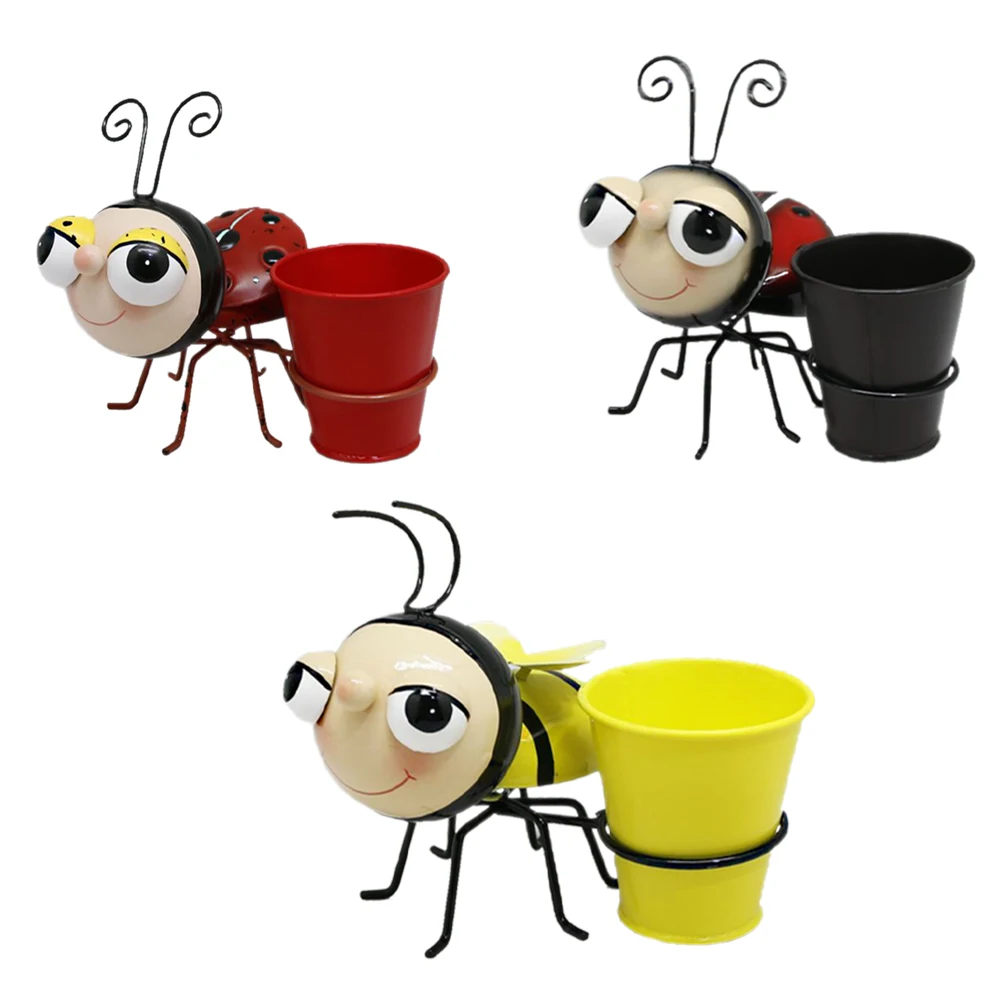 3 Models Cute Home Metal Beetle Flower Pot