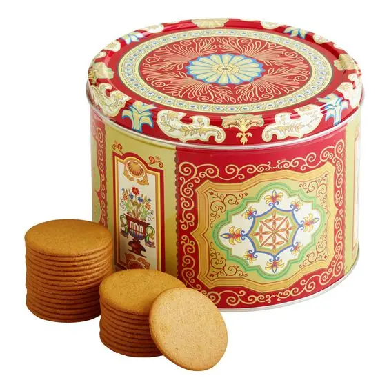 Wholesale large empty round metal food grade cookie tin box cake tin can packaging biscuit tin box manufacture