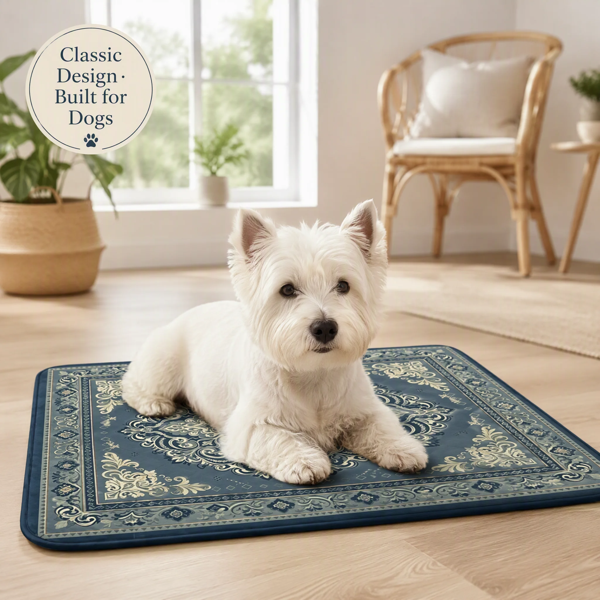 Baroque Floral Print Quilted Pet Mat — Product details 3