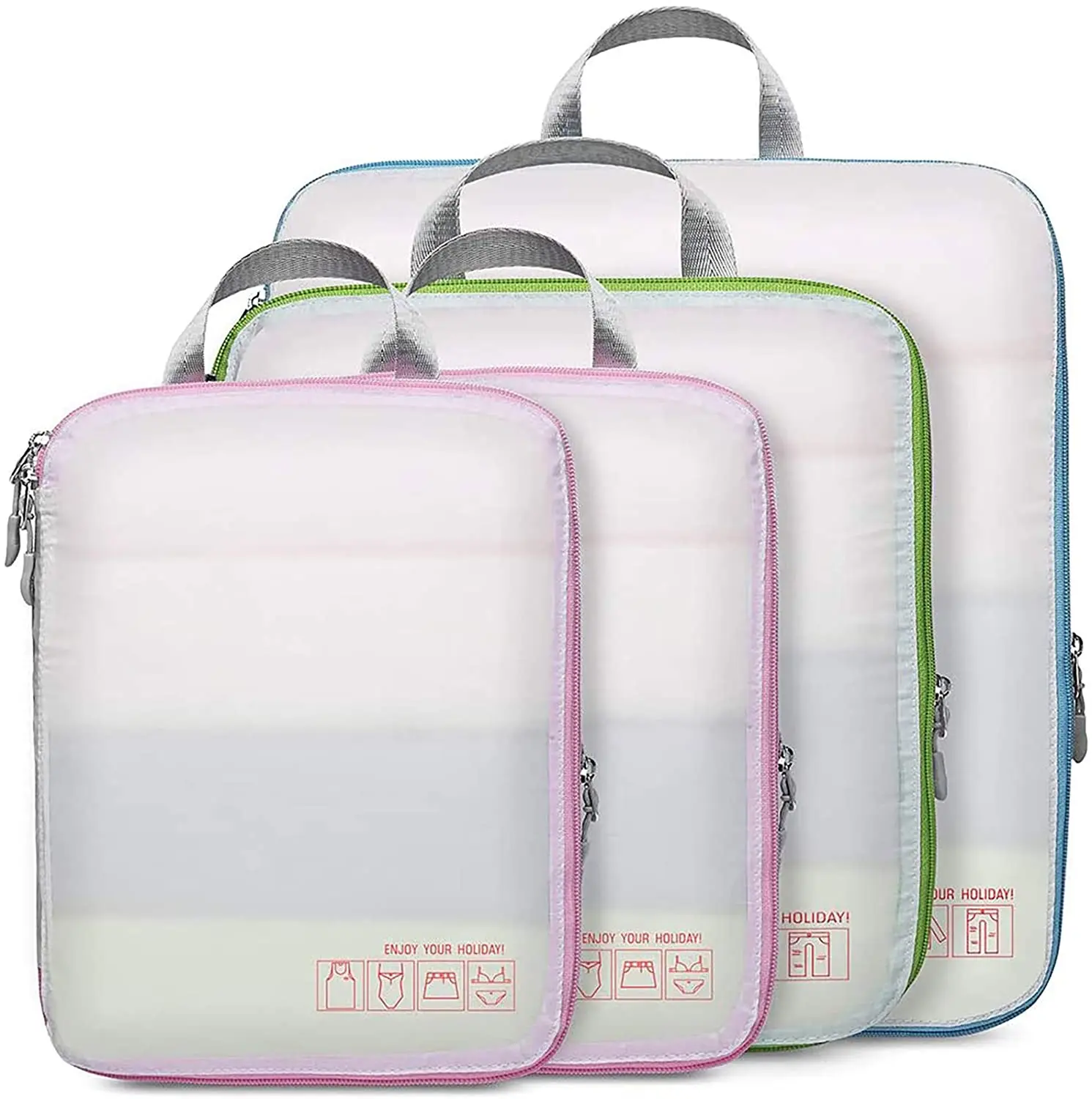 Compression Packing Cubes for Travel, Cambond 4 Pack Luggage Organizers White