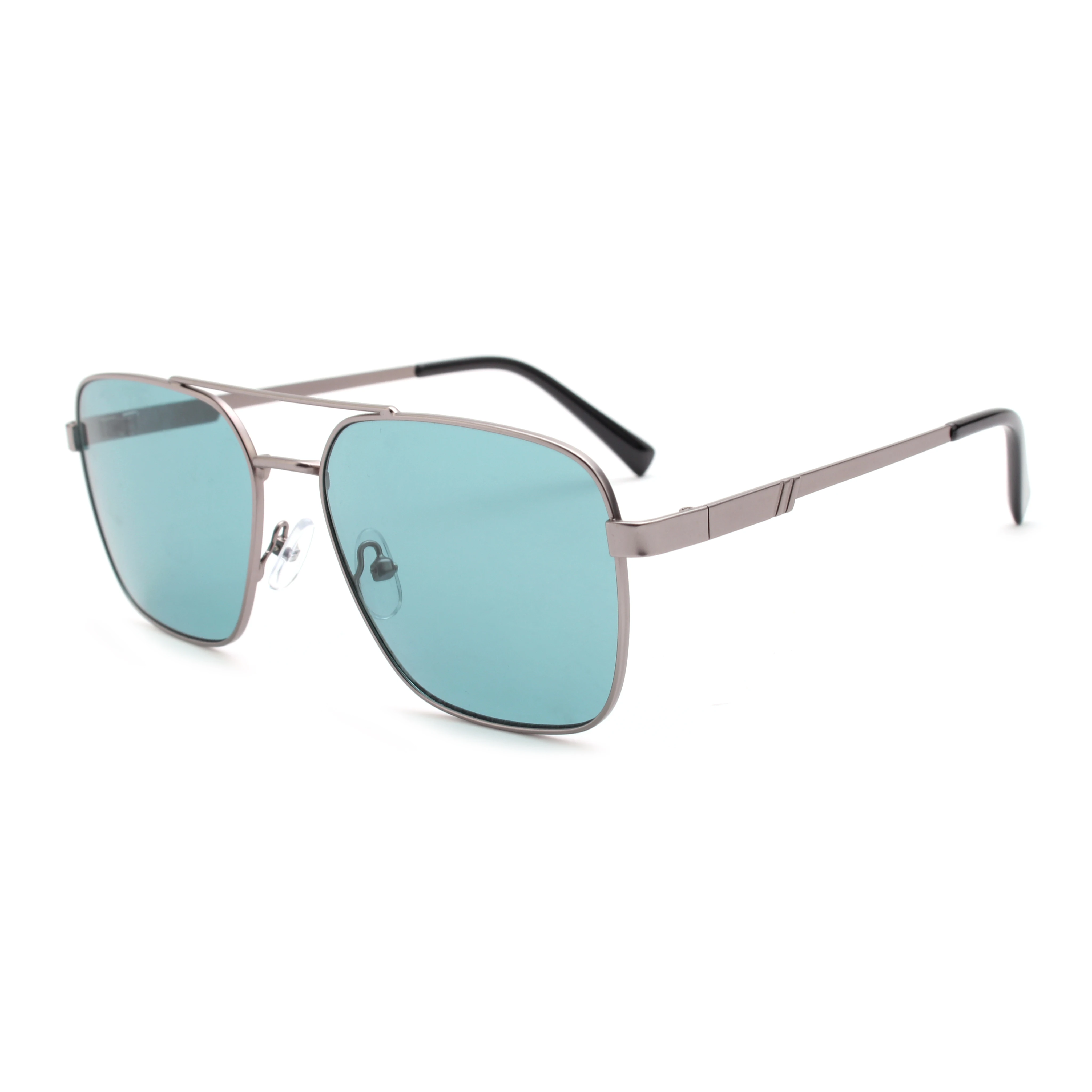 Fashion Sunglasses with Silver Grey Metal Frame Square Blue Lens UV Protection for Stylish Everyday Wear