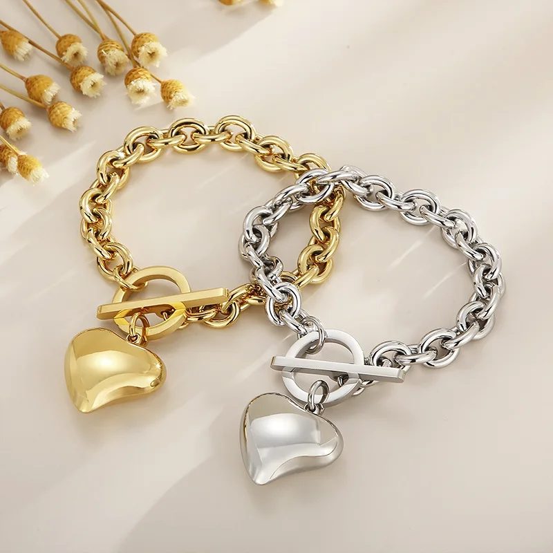 2023 New Arrivals Heart Charm Jewelry Set Fashion Fastness Gold Silver Necklace Bracelet Jewelry