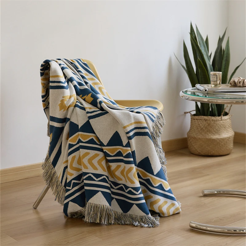 ARS High Quality Boho Nordic Bohemian Geometric Tassel 100% Cotton Knitted Throw Blanket Custom details