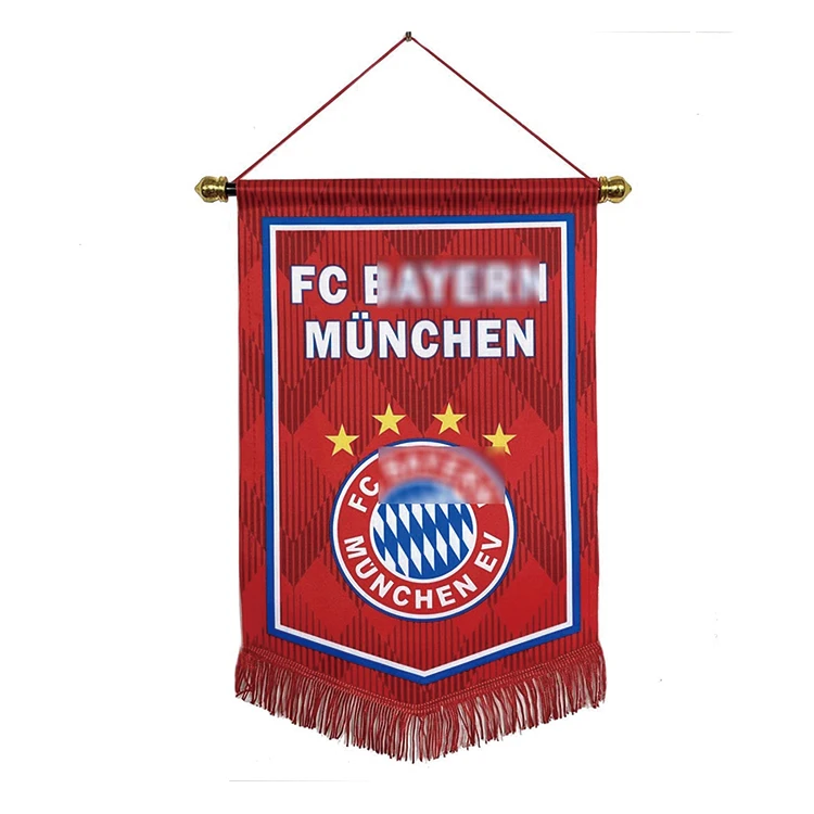 Custom Logo Single Double Side Sublimation Pennants Printing Satin Fabric Mini Football Team Soccer Flag Pennants